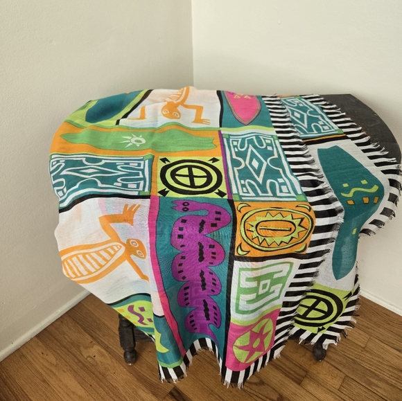 Echo Summer Colorful Geometric Patterned Shawl Large Square - Picture 2 of 4